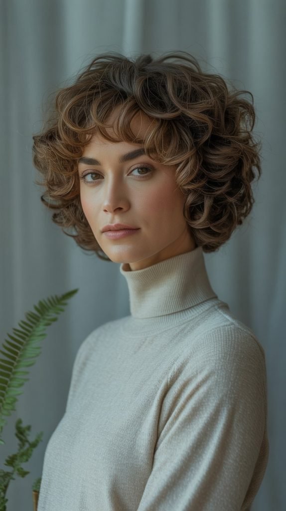 Rounded Curly Crop with Textured Bangs