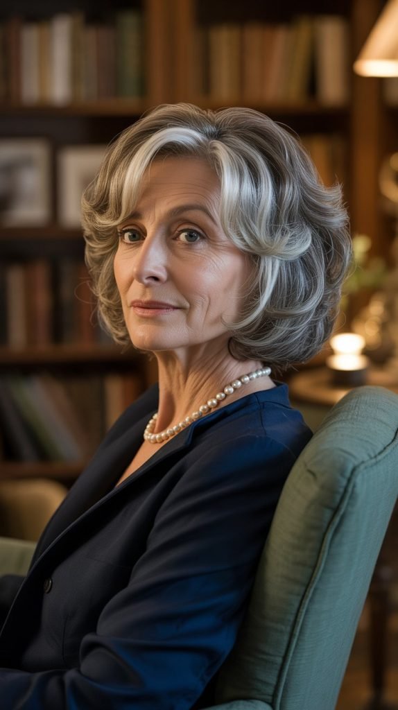 Feathered Bob with Silver Highlights