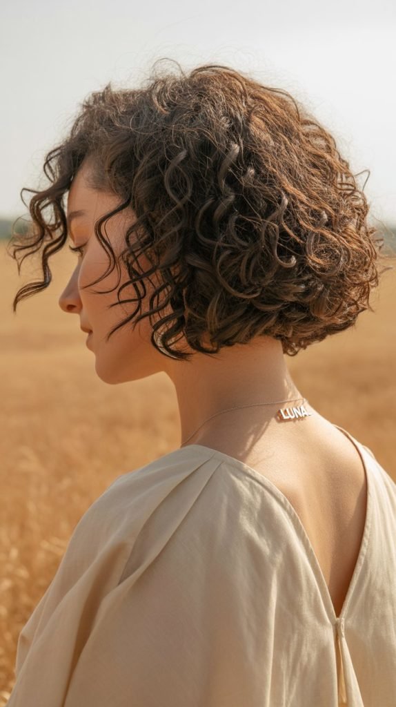 6. Curly A-Line Bob Back View
