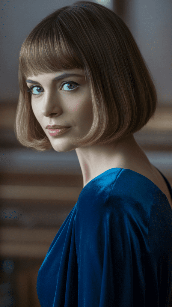 Angled Bob with Curved Bangs