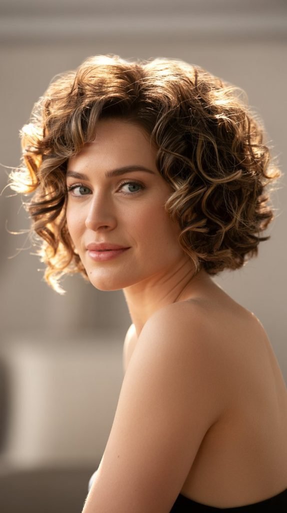 3. Curly Feathered Bob with Natural Texture