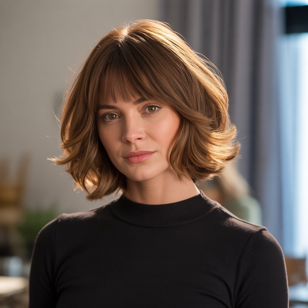 Layered French Bob with Graduated Curtain Bangs