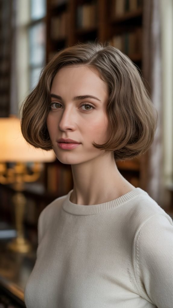 29. Feathered Bob with Soft Brown Color