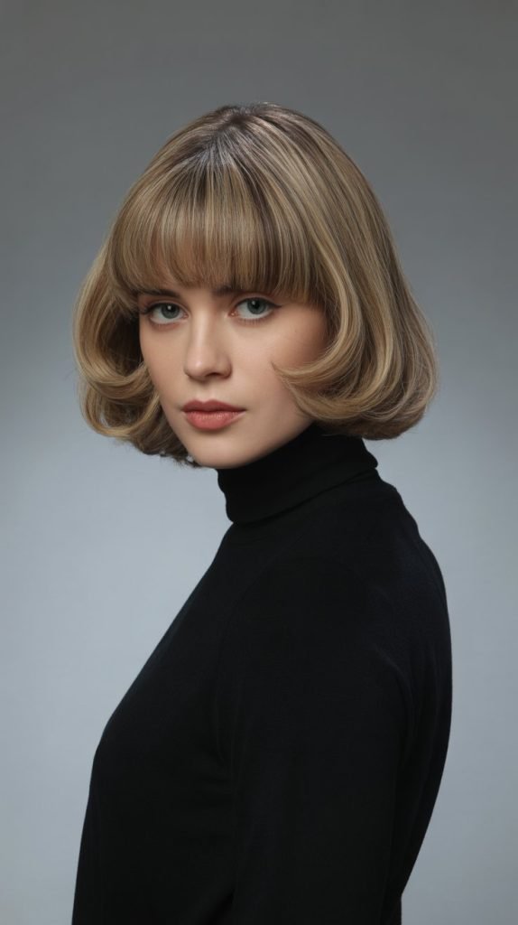 Inverted Layered Bob with Curtain Fringe