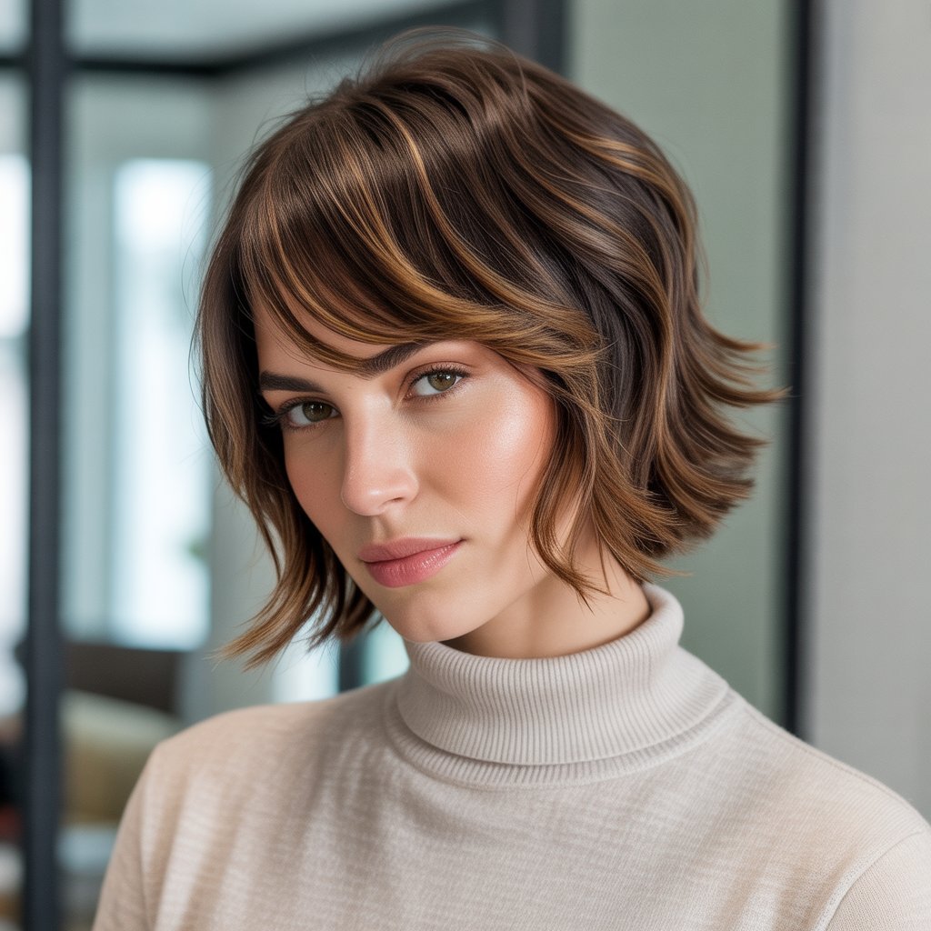 Textured French Bob with Piecey Side-Swept Bangs