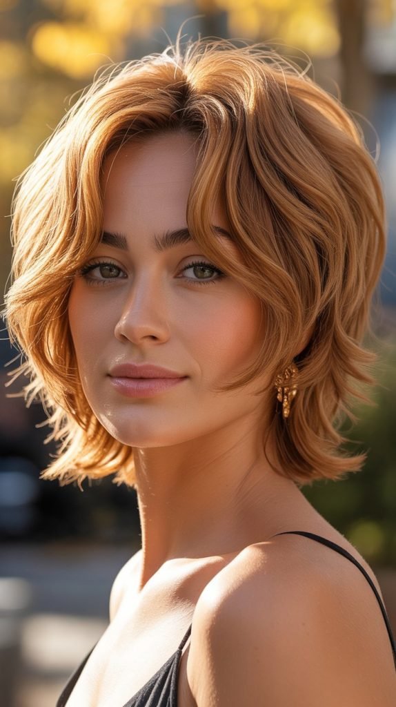 Copper Blonde Shaggy French Bob for Warm Richness