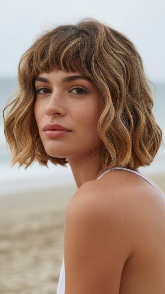Wavy Bob with Long Bangs