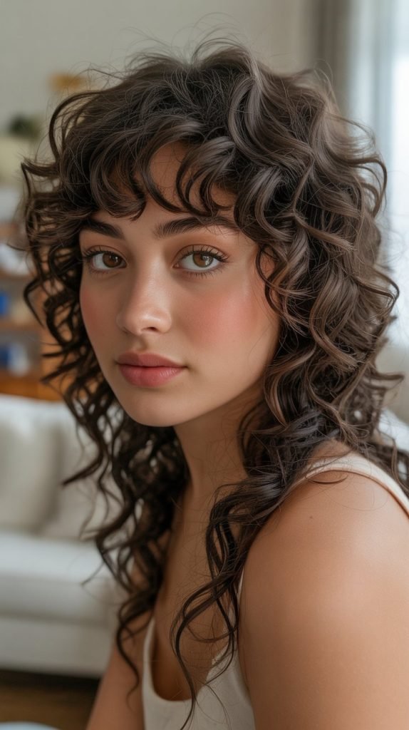 Curly Shoulder-Length Cut with Wispy Face-Frame