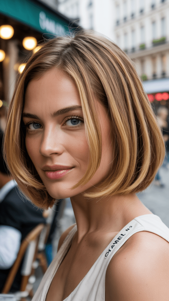 Layered French Bob with Honey Blonde Lowlights