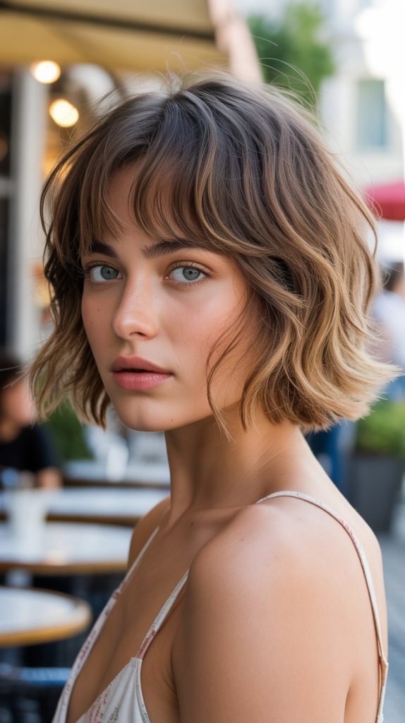 Tousled Bob with Messy Curtain Bangs