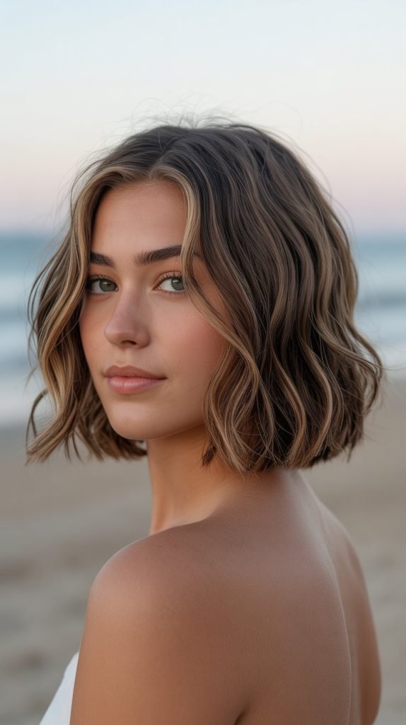  Textured Jawline Bob with Beach Waves