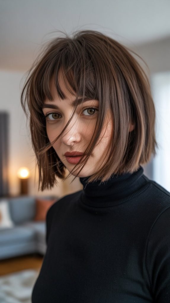 Chin-Length Bob with Choppy Layers and Textured Bangs