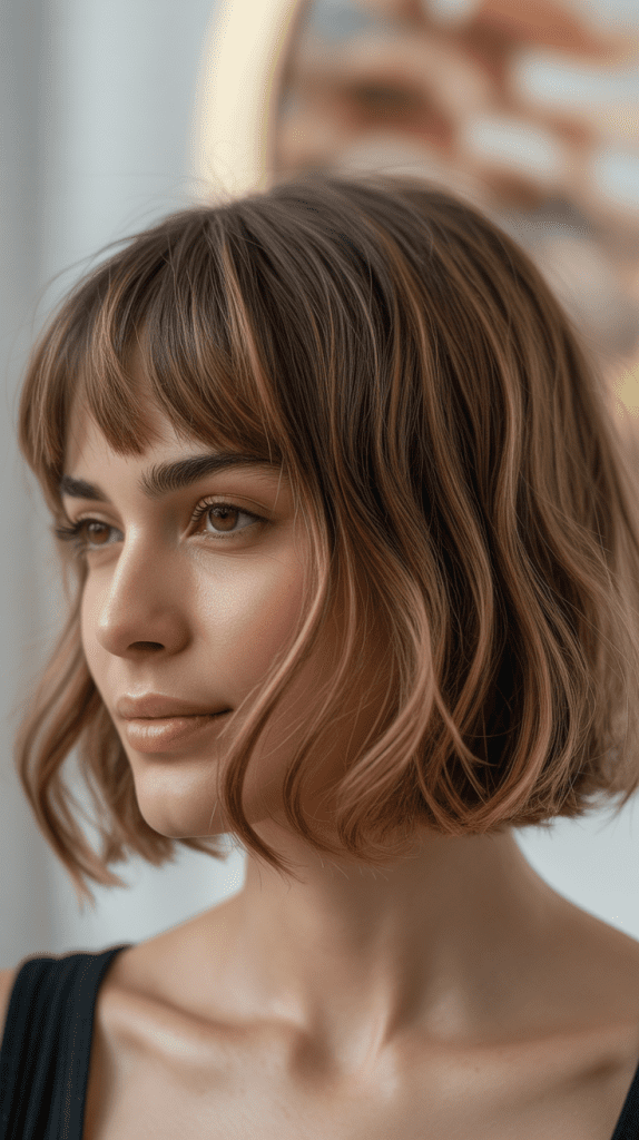 Textured French Bob With Wispy Curtain Bangs