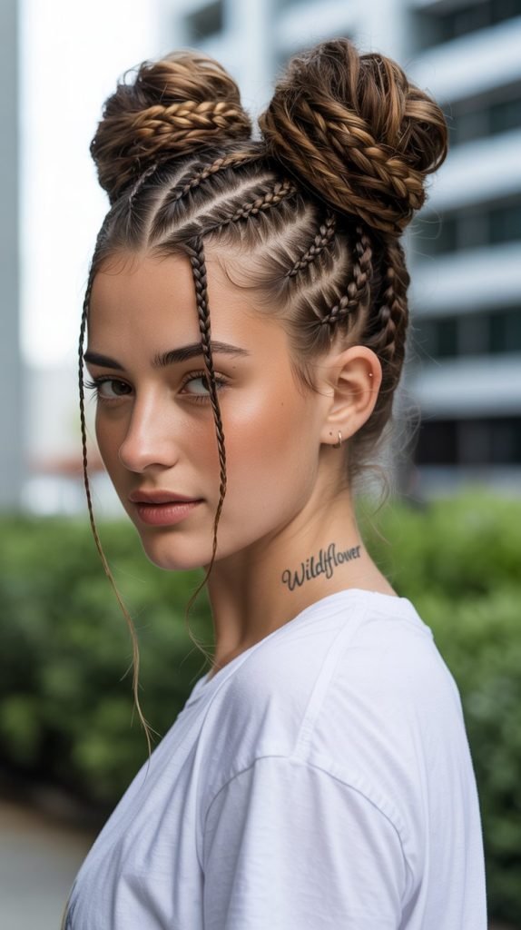 Double Dutch Braids into Buns