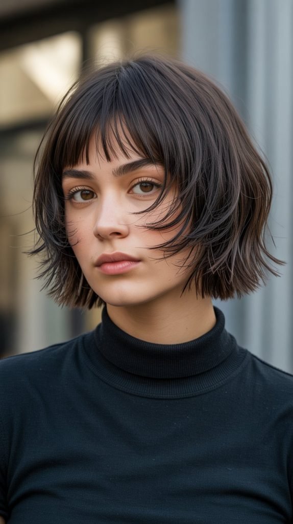 16. Shaggy Bob with Curtain Bangs and Fringe Details
