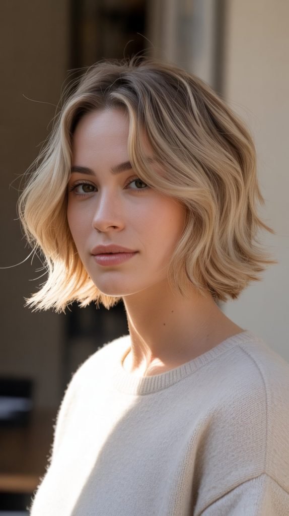  Vanilla Blonde Shaggy French Bob with Subtle Highlights