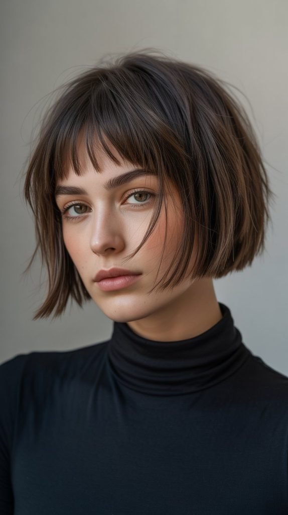 Textured Micro Bob with Piecey Fringe