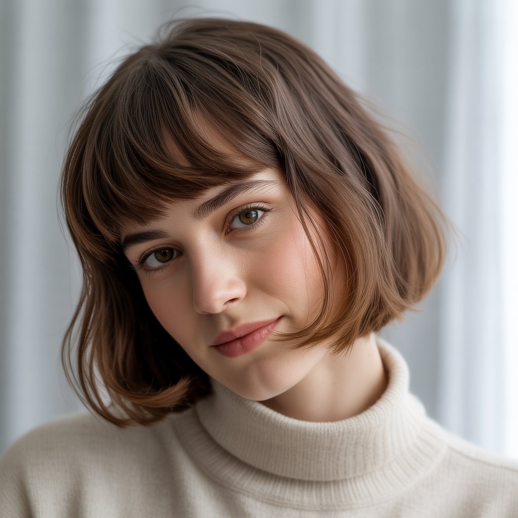 Soft French Bob with Feathered Side Bangs