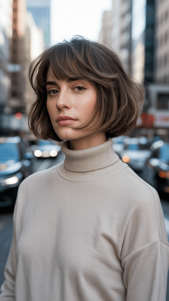 Razor-Textured Jaw-Length Bob with Wispy Bangs