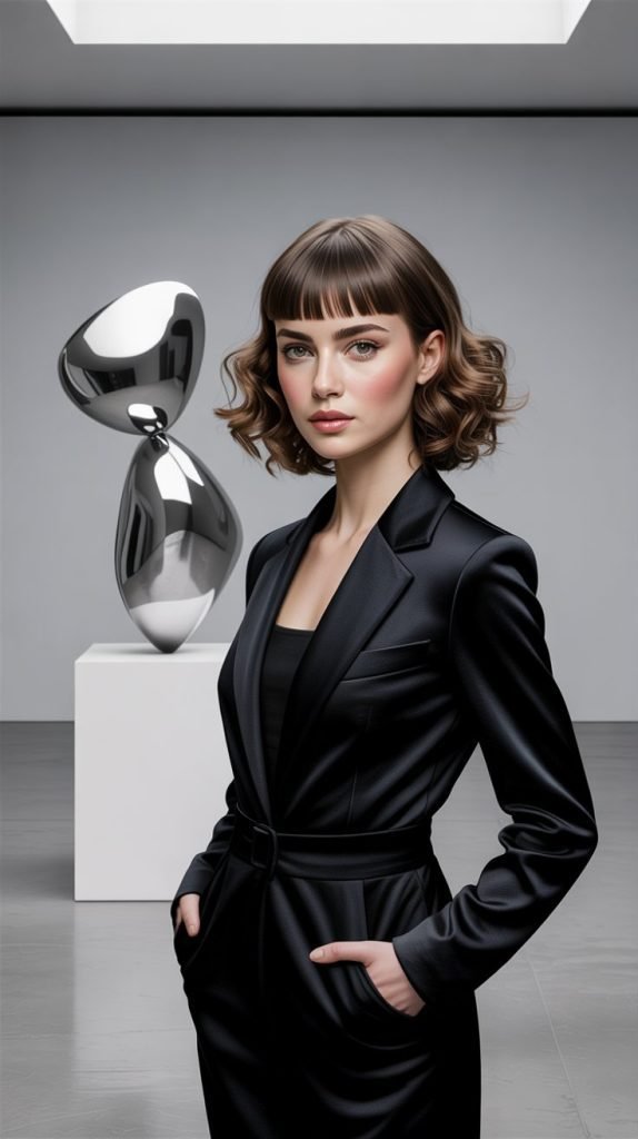 Angular Bangs with Curly Layers