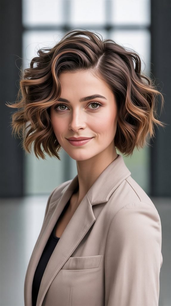 Curly Angled Bob with Disconnected Layers