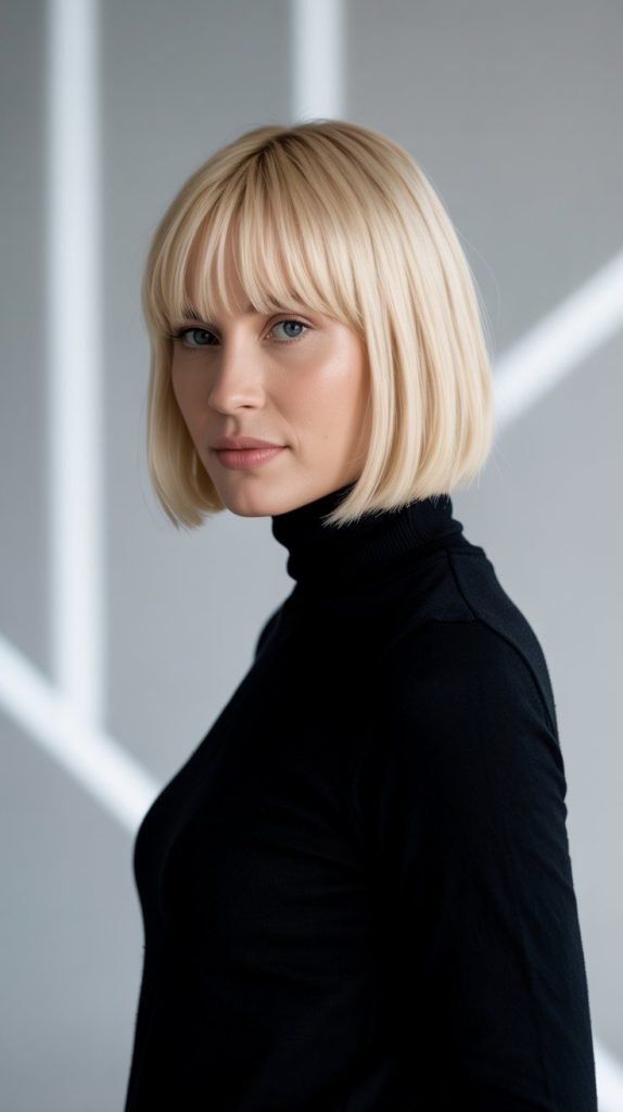The Classic Chin-Length Blonde Bob with Blunt Bangs