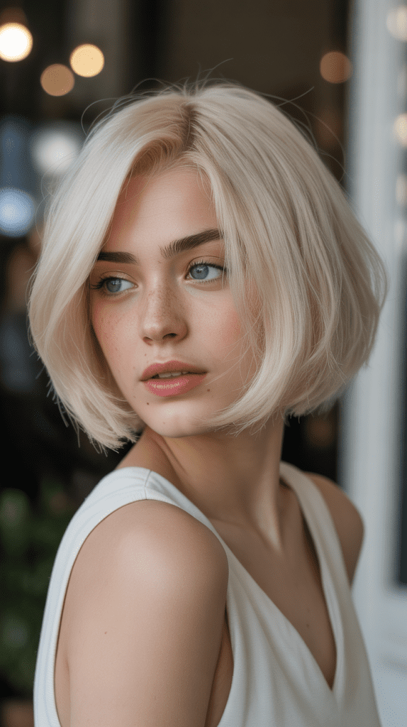 Curved French Bob with Pearl Blonde