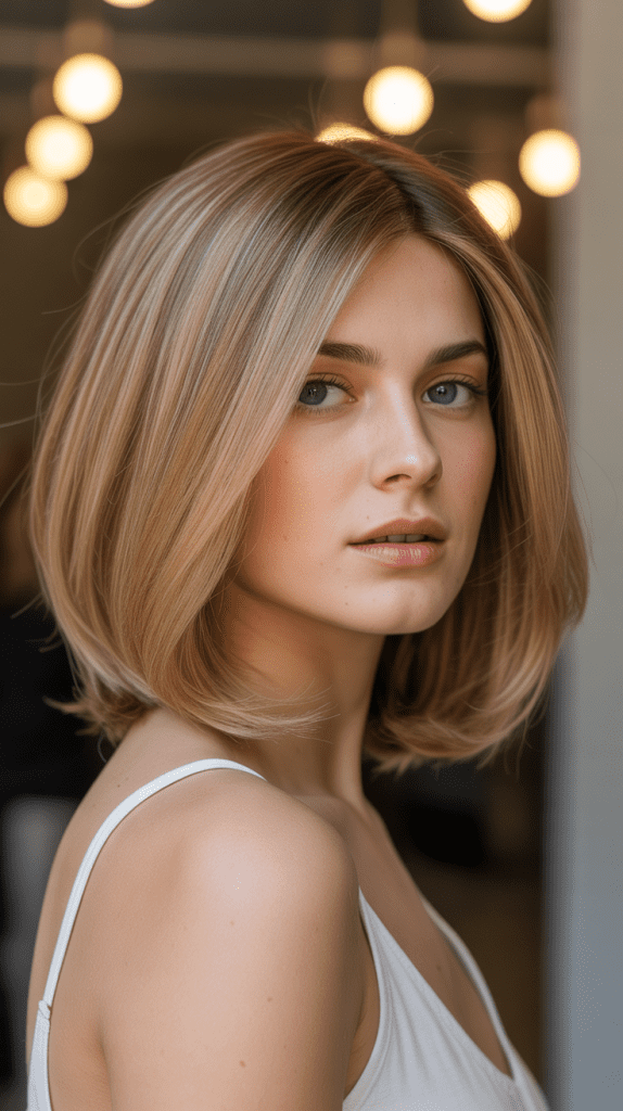 Dimensional French Bob with Golden Wheat