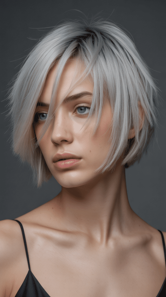 Disconnected French Bob with Silver Blonde