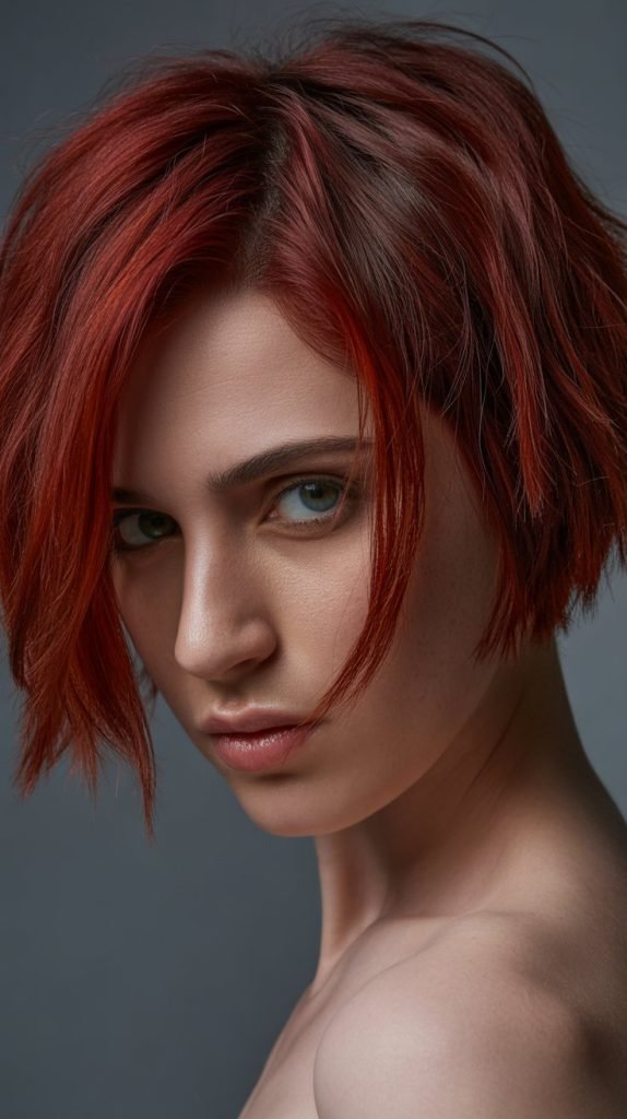 Red Shaggy French Bob