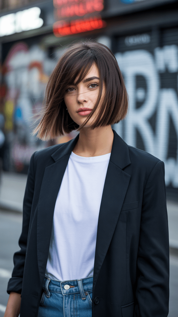 Asymmetrical Shaggy Bob with Side-Swept Bangs