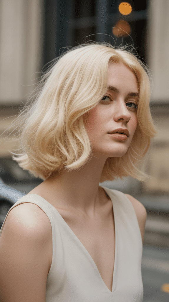 Flowing French Bob with Buttercream Blonde
