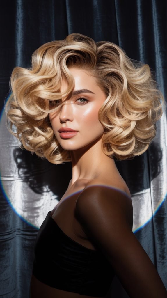 Voluminous Blonde Curly Bob