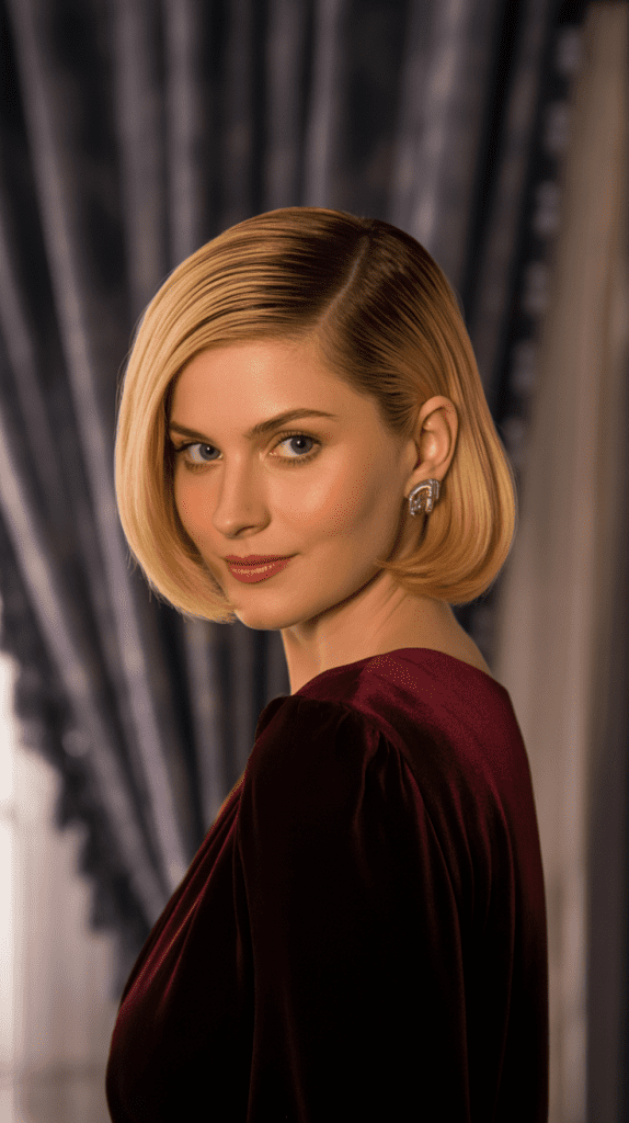 Sleek Blonde Bob with Deep Side Part