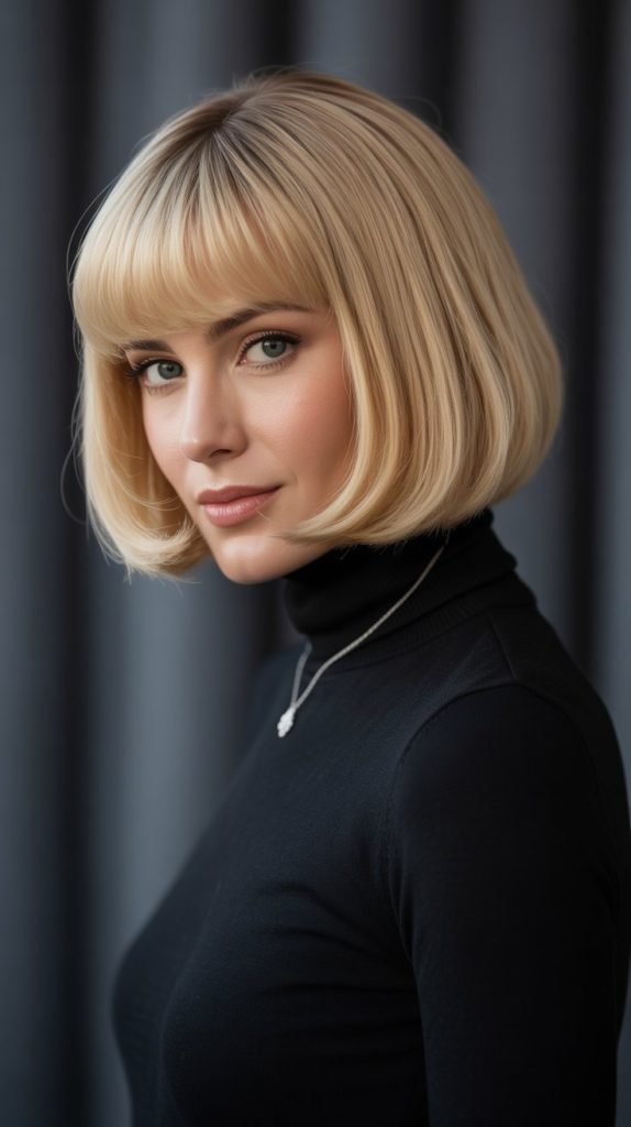 Classic Precision French Bob with Butter Blonde Bangs