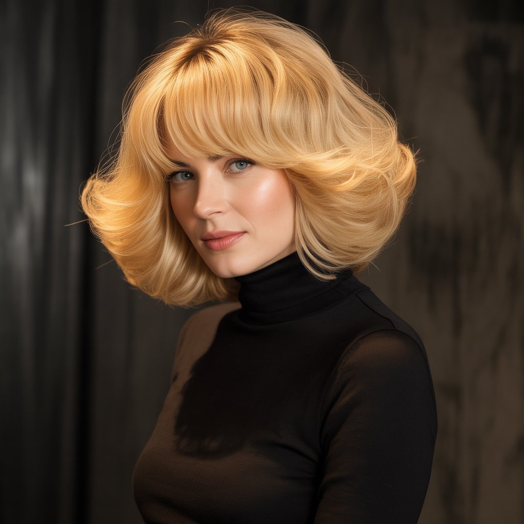Voluminous French Bob with Feathered Curtain Bangs