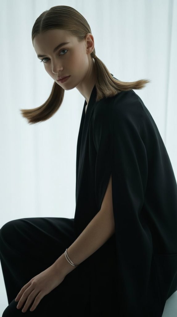 Straight Pigtails with Sleek Finish