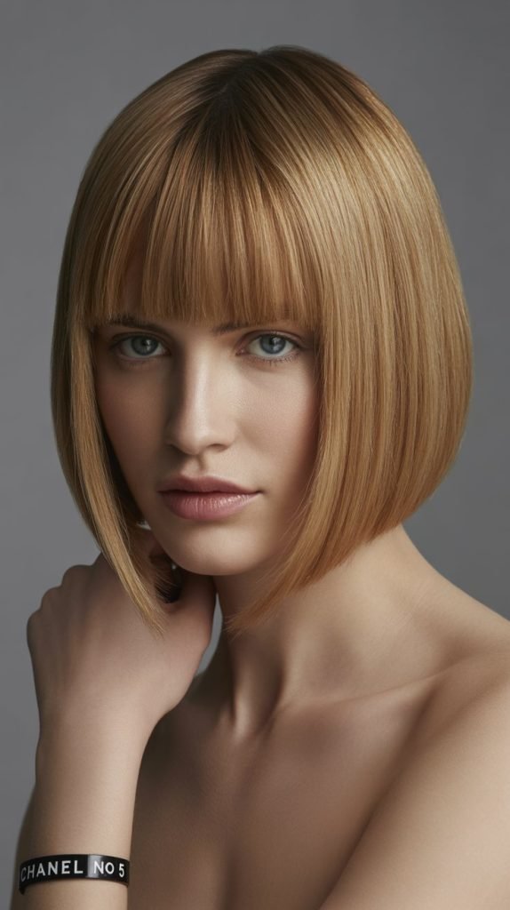 Sleek Chin-Length Bob with Asymmetrical Bangs