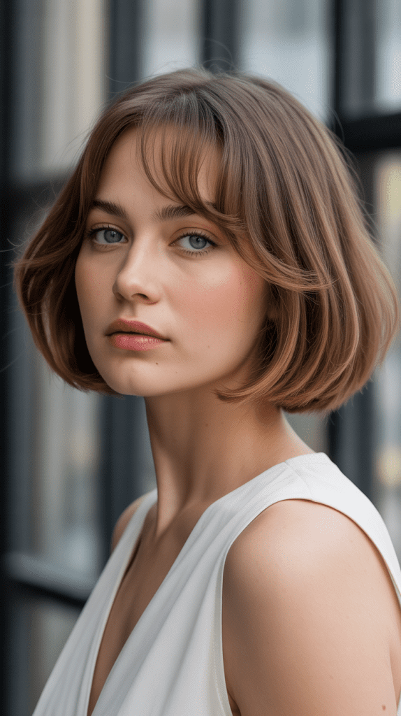 Chin-Length A-Line Bob with Curved Bangs