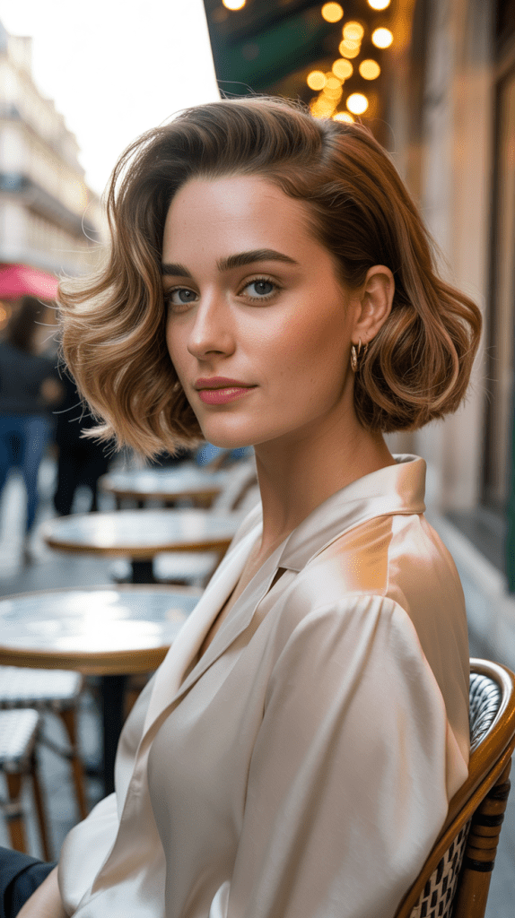 Wavy Ear-Length Bob with Side Part