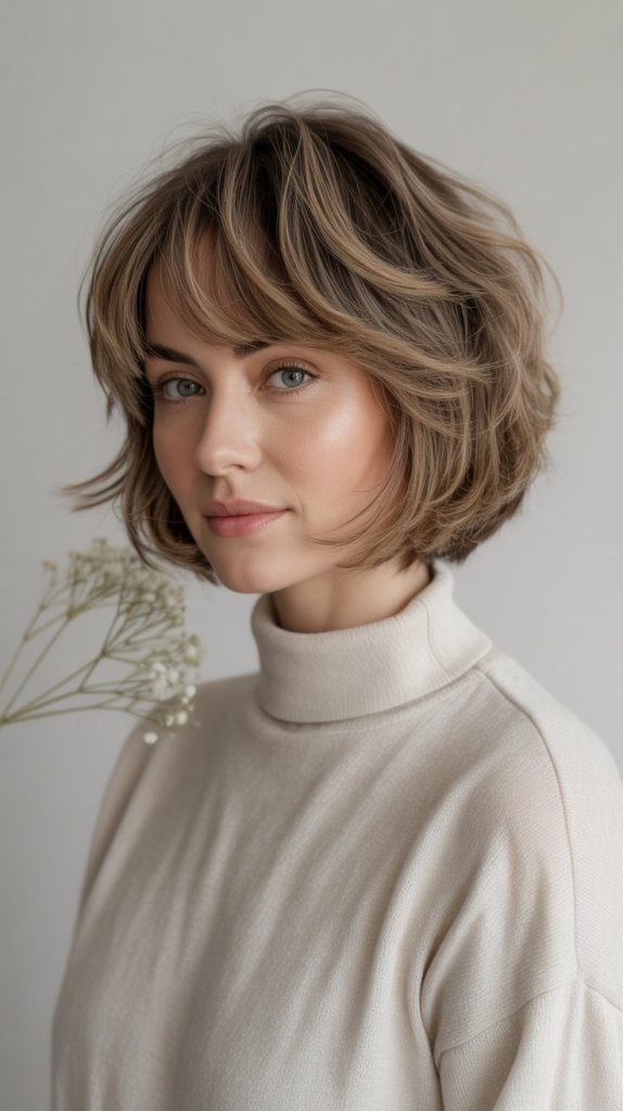 Textured Feathered Bob with Bangs