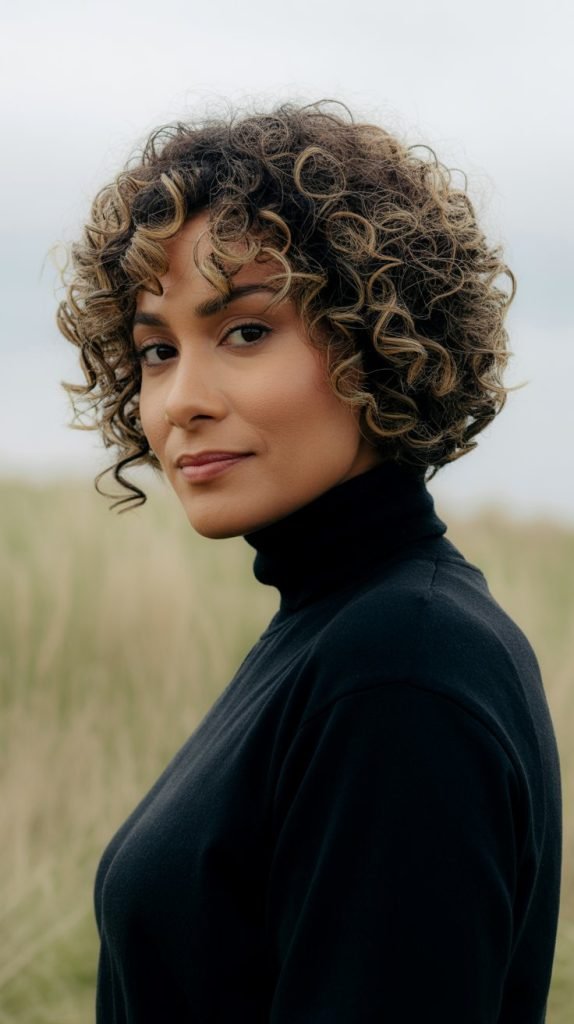 Curly Stacked Bob with Natural Volume