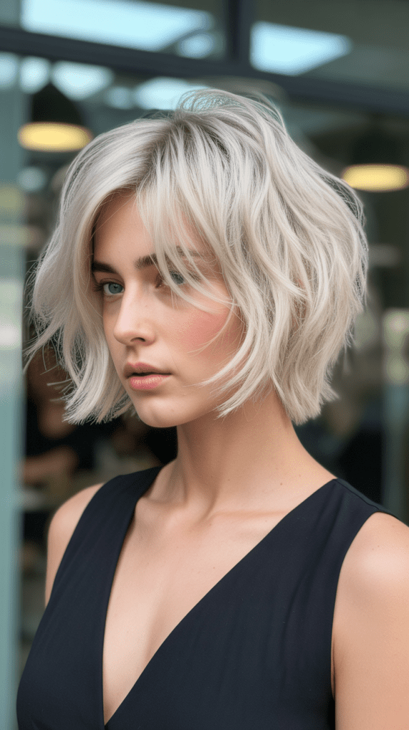 Textured French Bob with Platinum Blonde