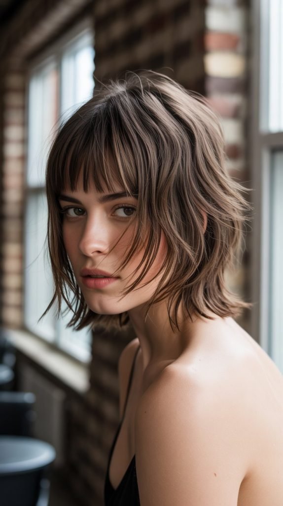 Shaggy Chin-Length Bob with Feathered Bangs