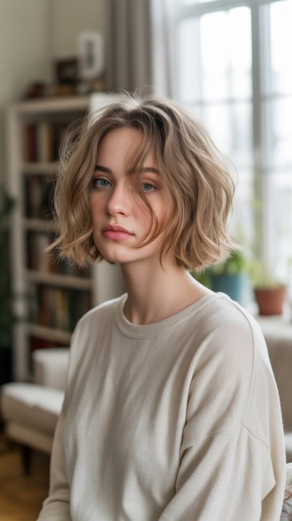 Messy Shaggy Bob with Tousled Finish