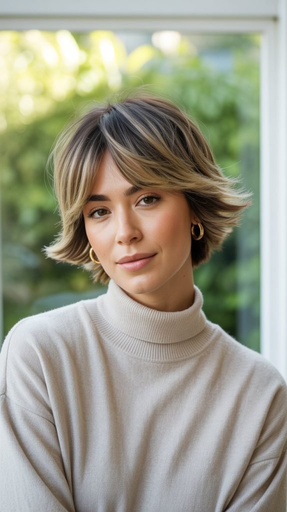 9. Layered Bob with Face-Framing Highlights