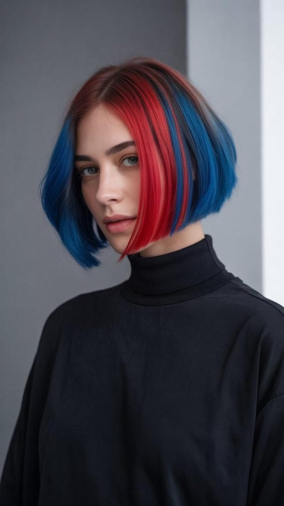 Modern Layered French Bob with Color Blocking