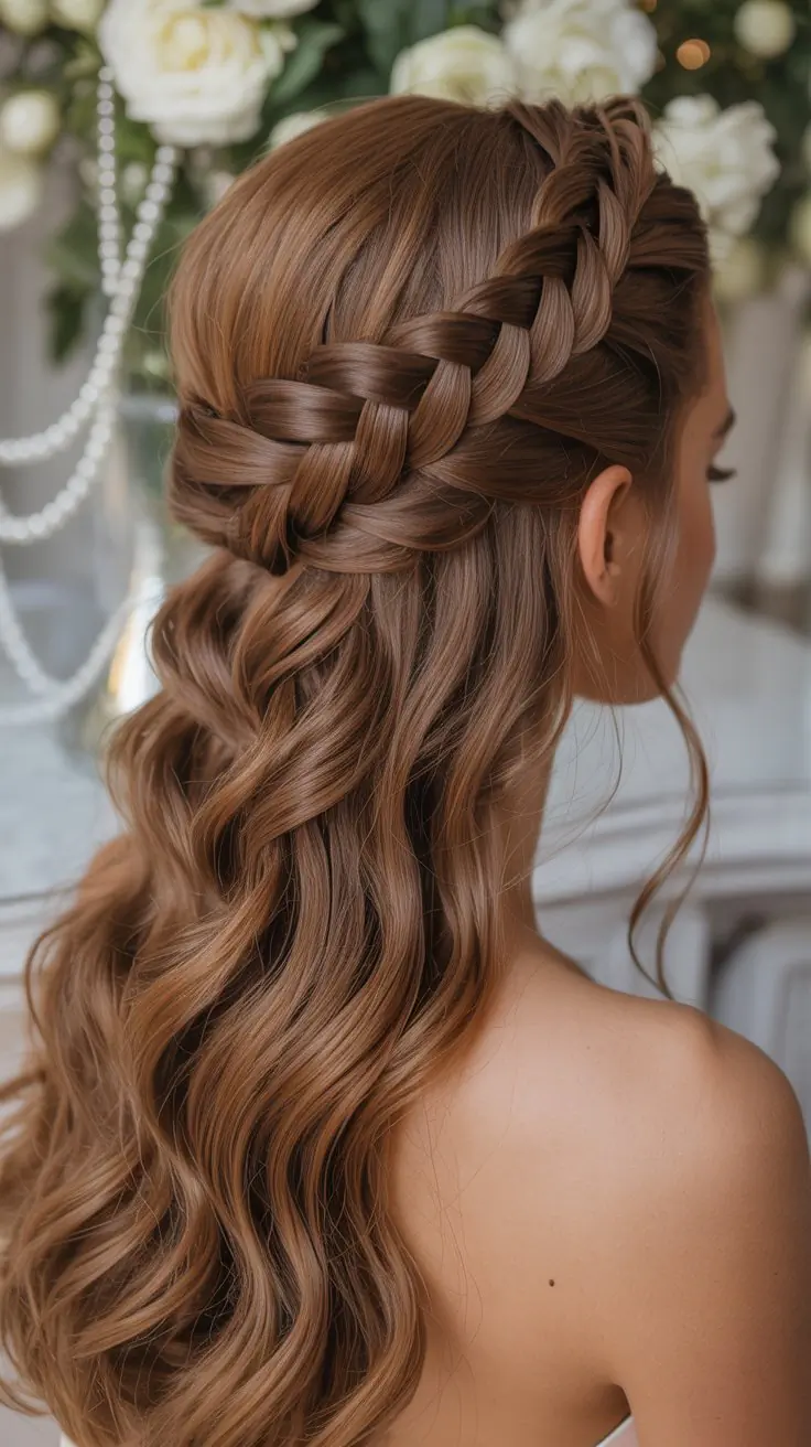 Waterfall Braid Half-Up Style