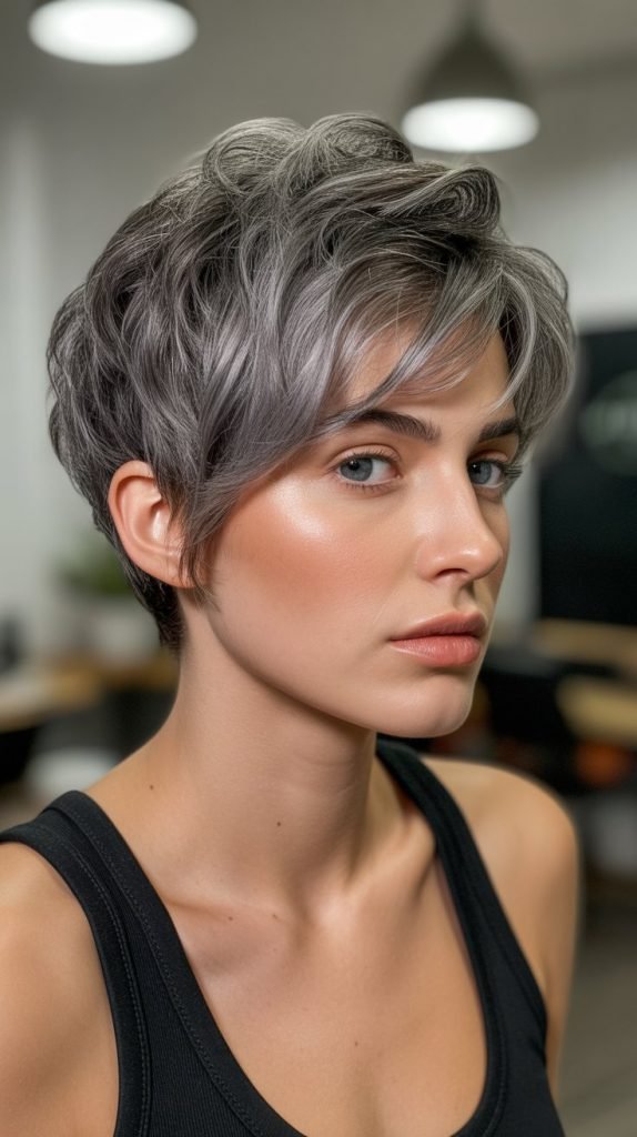  Textured Top Pixie with Gray Accent