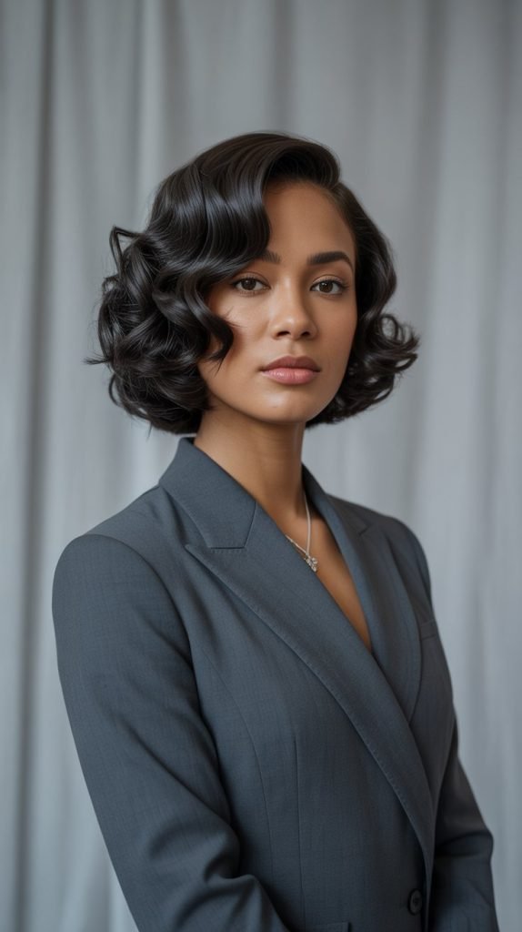 Soft Curly Bob with Side Part